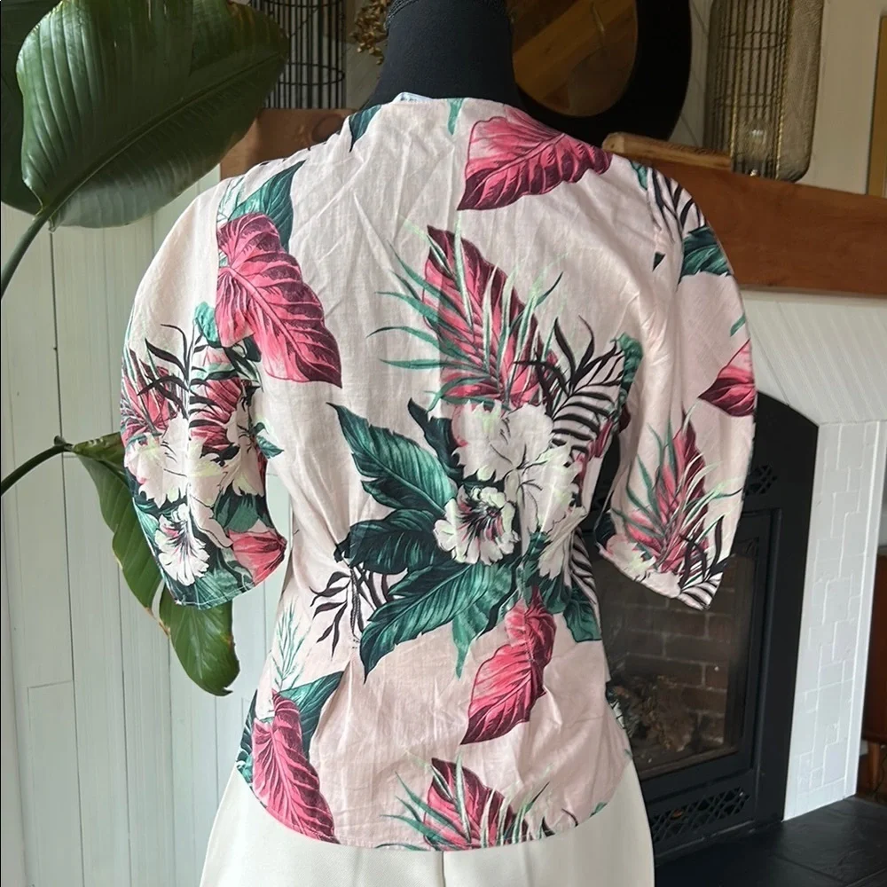 Zara Pink Linen Blend Wrap Blouse - Picture 6 of 11